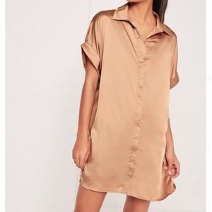 Satin short sleeve nude shirt dress
